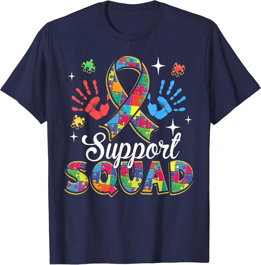 Autism Awareness Support Squad Tees T Shirts for Family Members and Advocates - Navy Blue