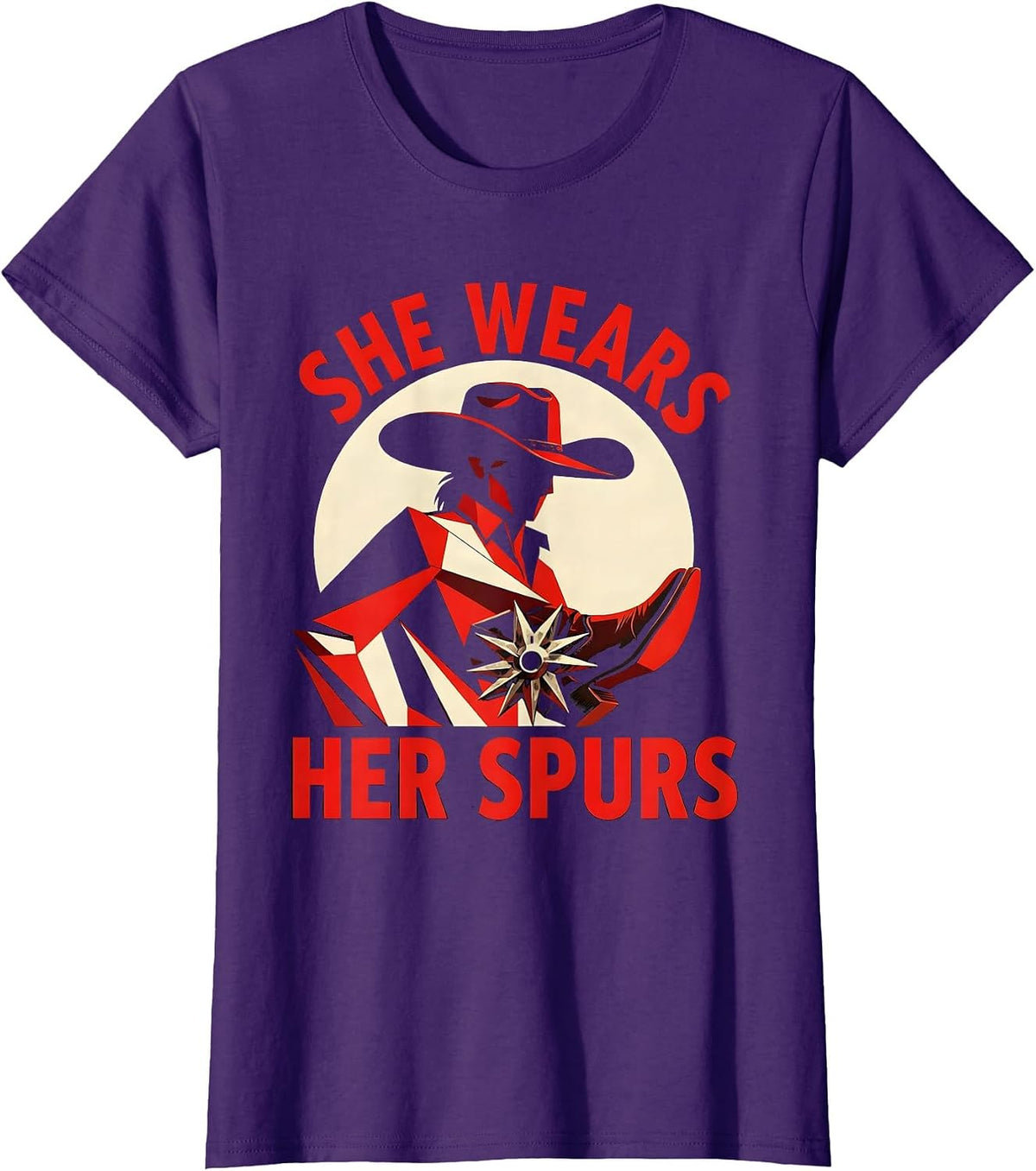 Women's She Wears Her Spurs Cowgirl Western Design T-Shirt - Purple