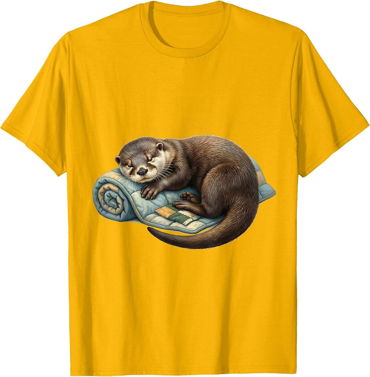Men's Sleeping River Otter Storybook Animal Lover Gift T-Shirt - Golden Yellow