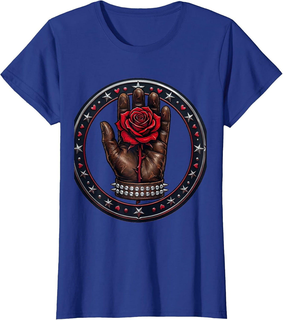 Women's Cowboy Glove Red Rose Western Illustration T-Shirt - Royal Blue