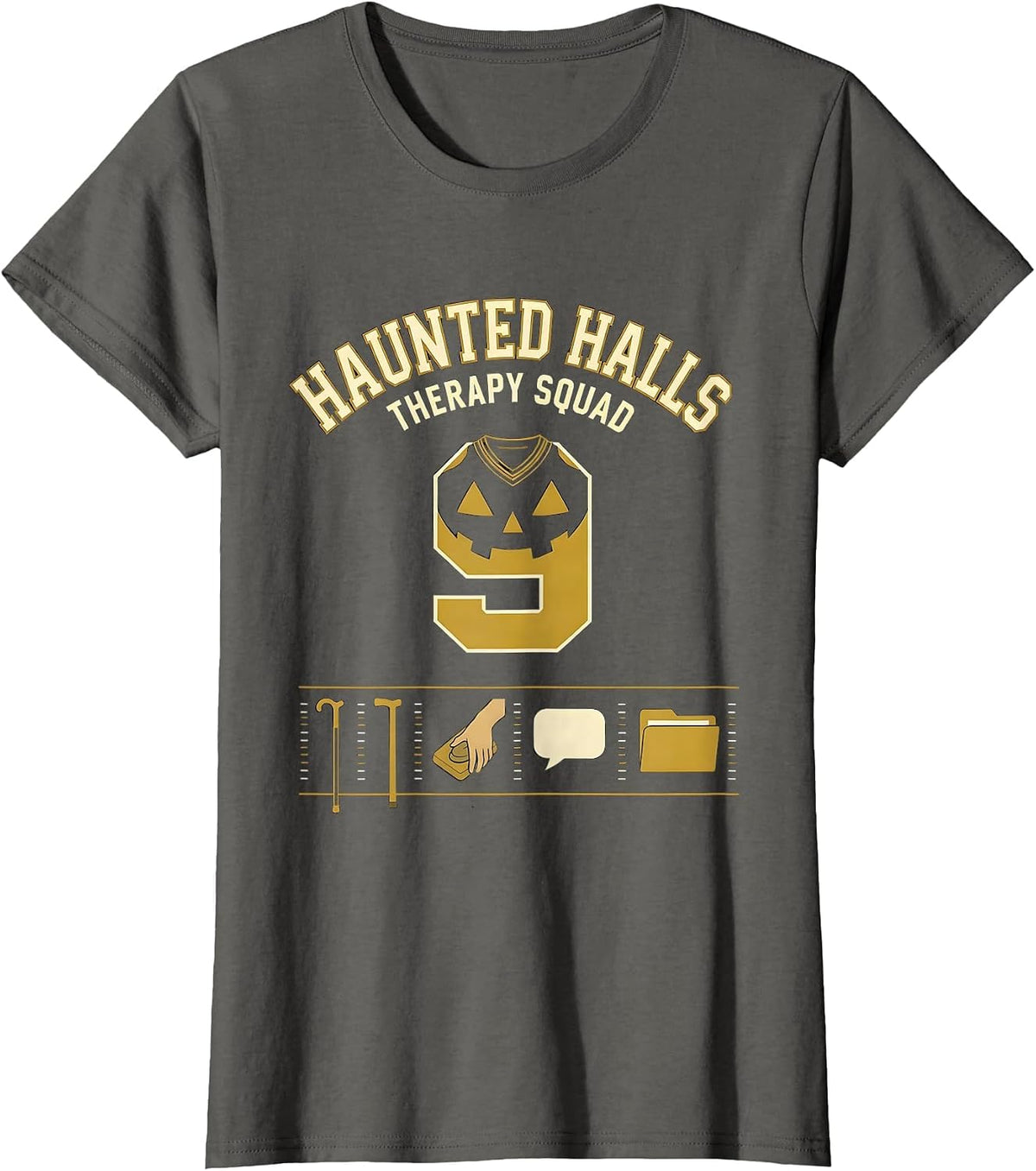 Women's Haunted Halls Therapy Squad Physical Therapy Halloween PT T-Shirt - Asphalt Grey