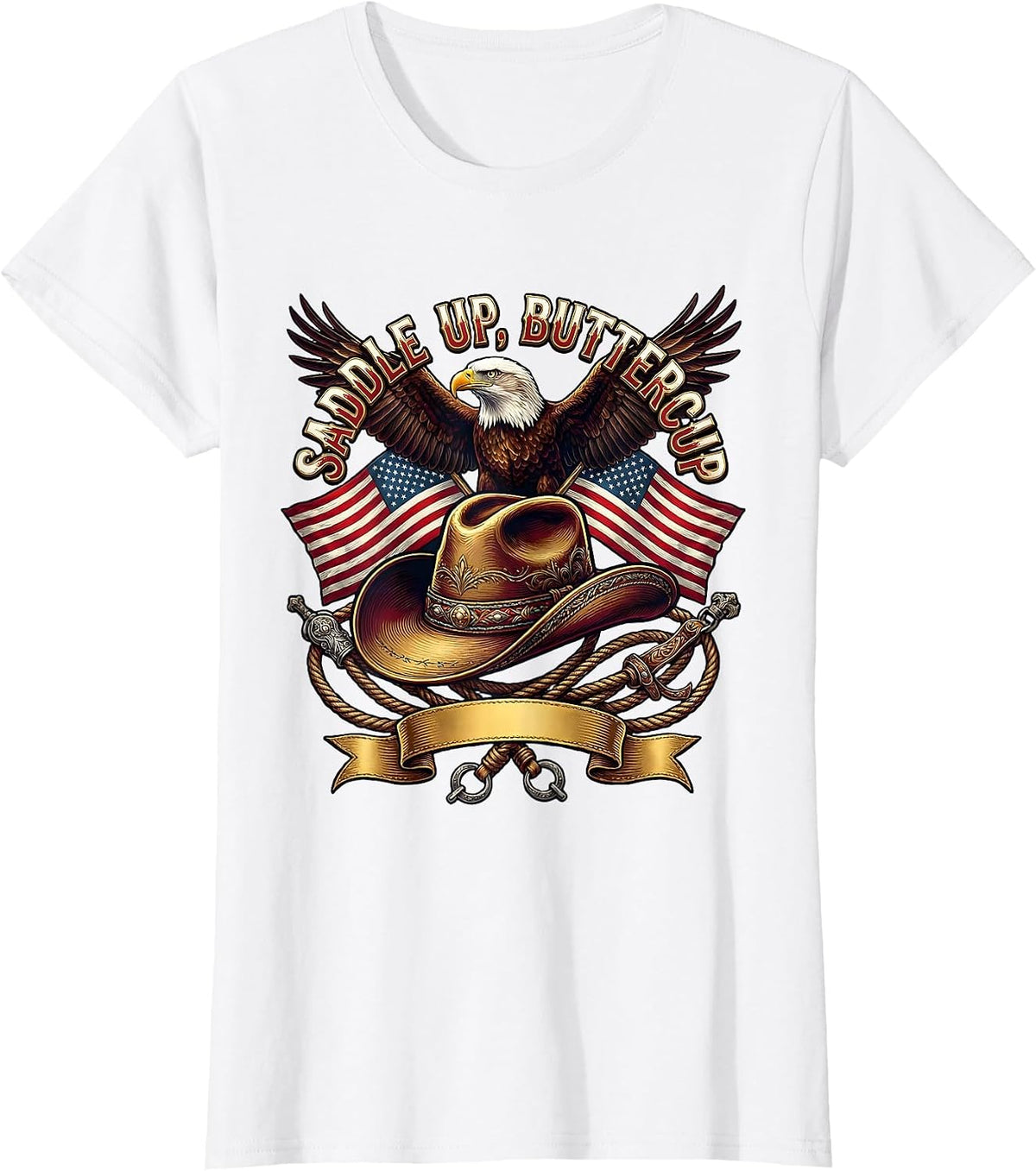 Saddle Up Buttercup Cowgirl Western Design T-Shirt - White