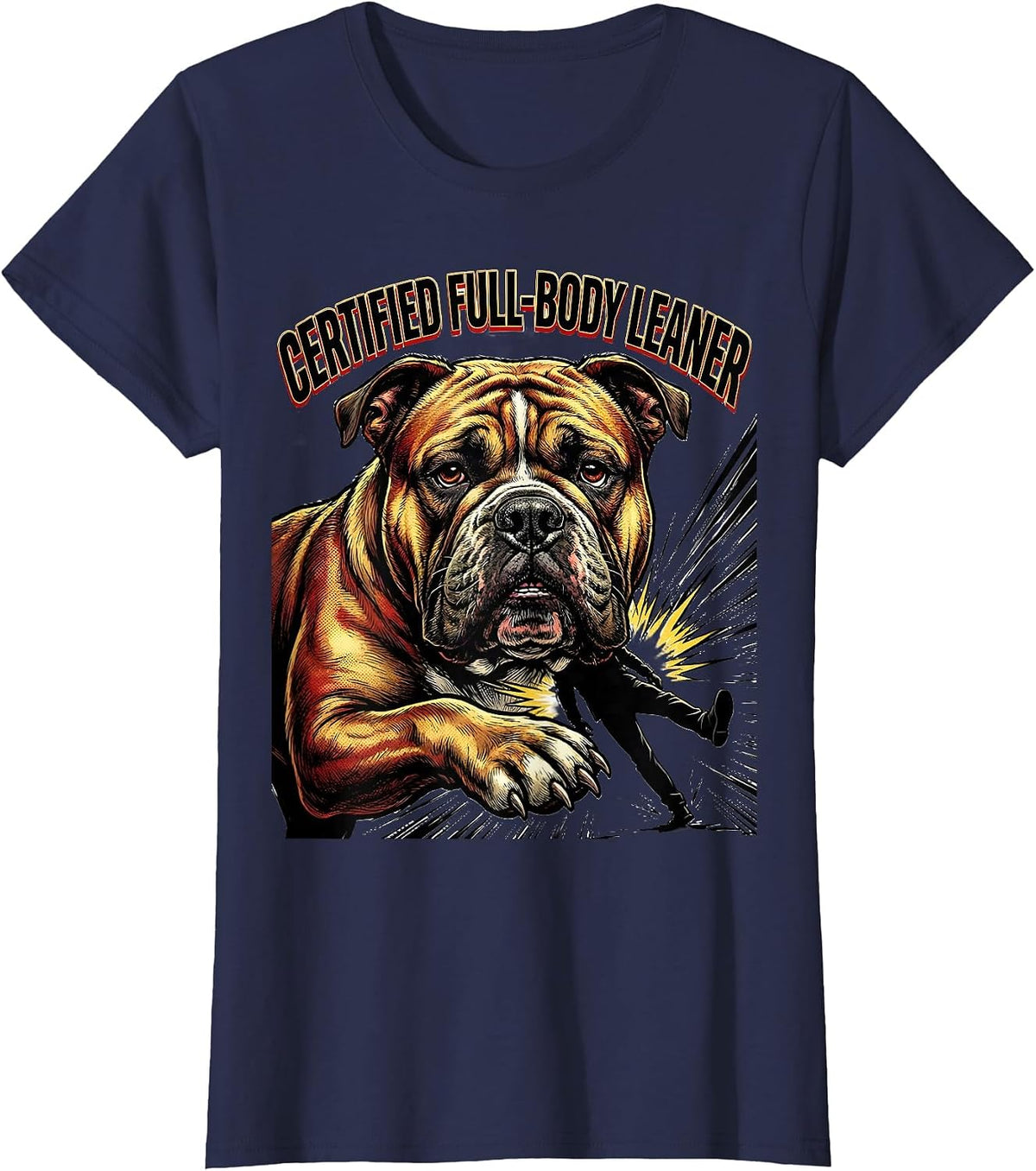 Women's Certified Full-Body Leaner Comic Pitbull Dog Mom Humor T-Shirt - Navy Blue