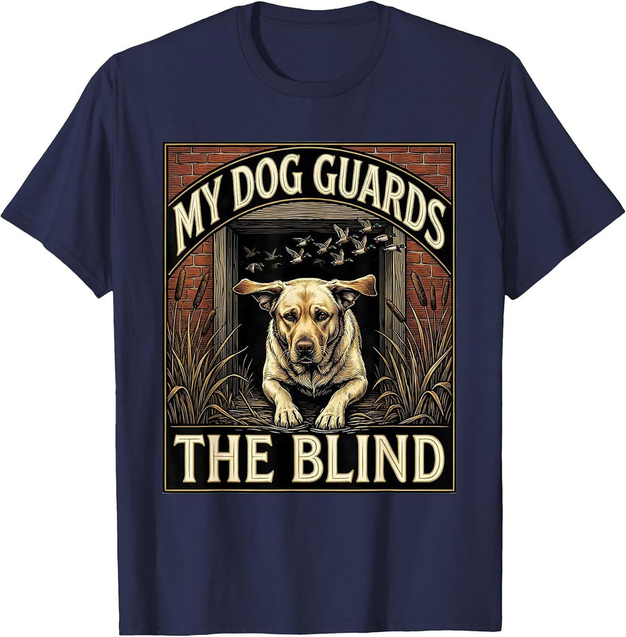 My Dog Guards The Blind Rustic Hunting Dog Waterfowl Youth T-Shirt - Navy Blue
