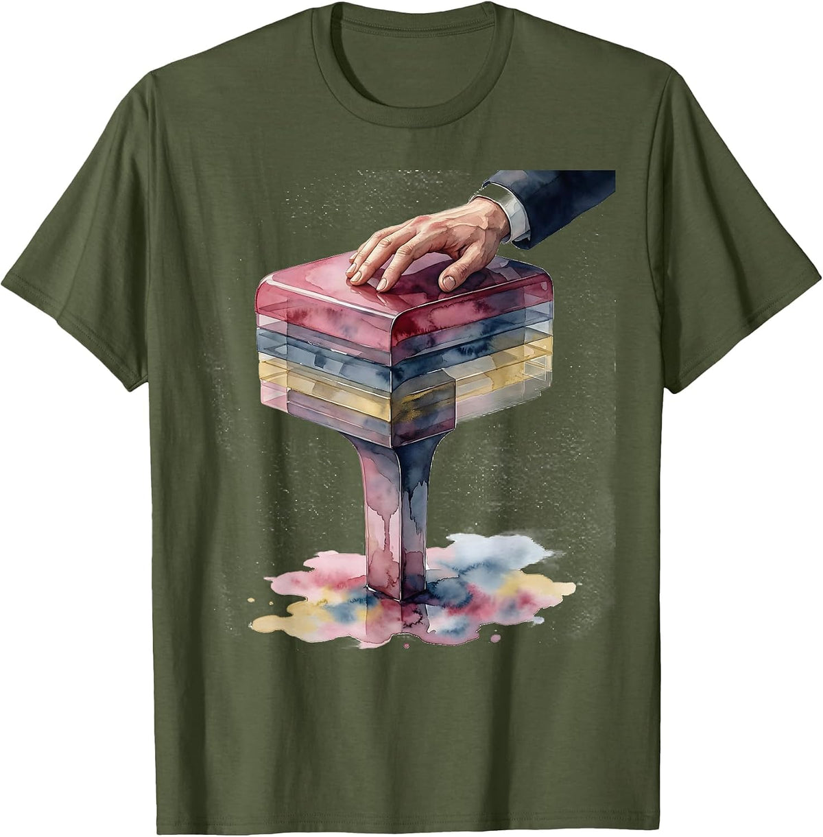 Piano Key Watercolor Pianist Gift Music Lover Humor T-Shirt - Olive Green