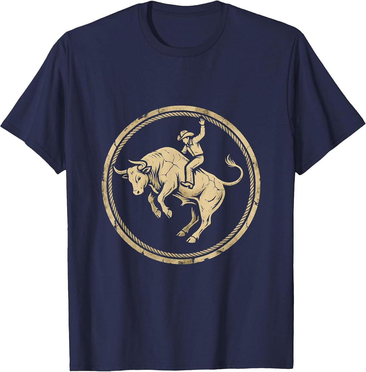 Texas Rodeo Bull Riding Cowboy Graphic Tee for Men T-Shirt - Navy Blue