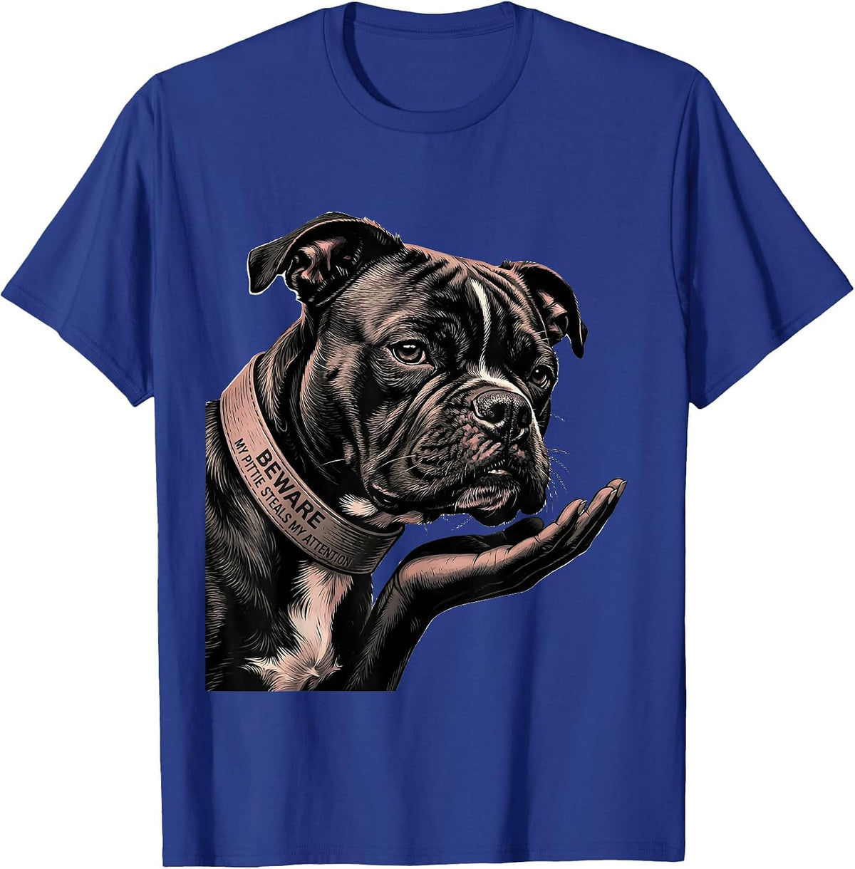 Beware, My Pittie Steals My Attention Funny Pitbull Dog T-Shirt - Royal Blue