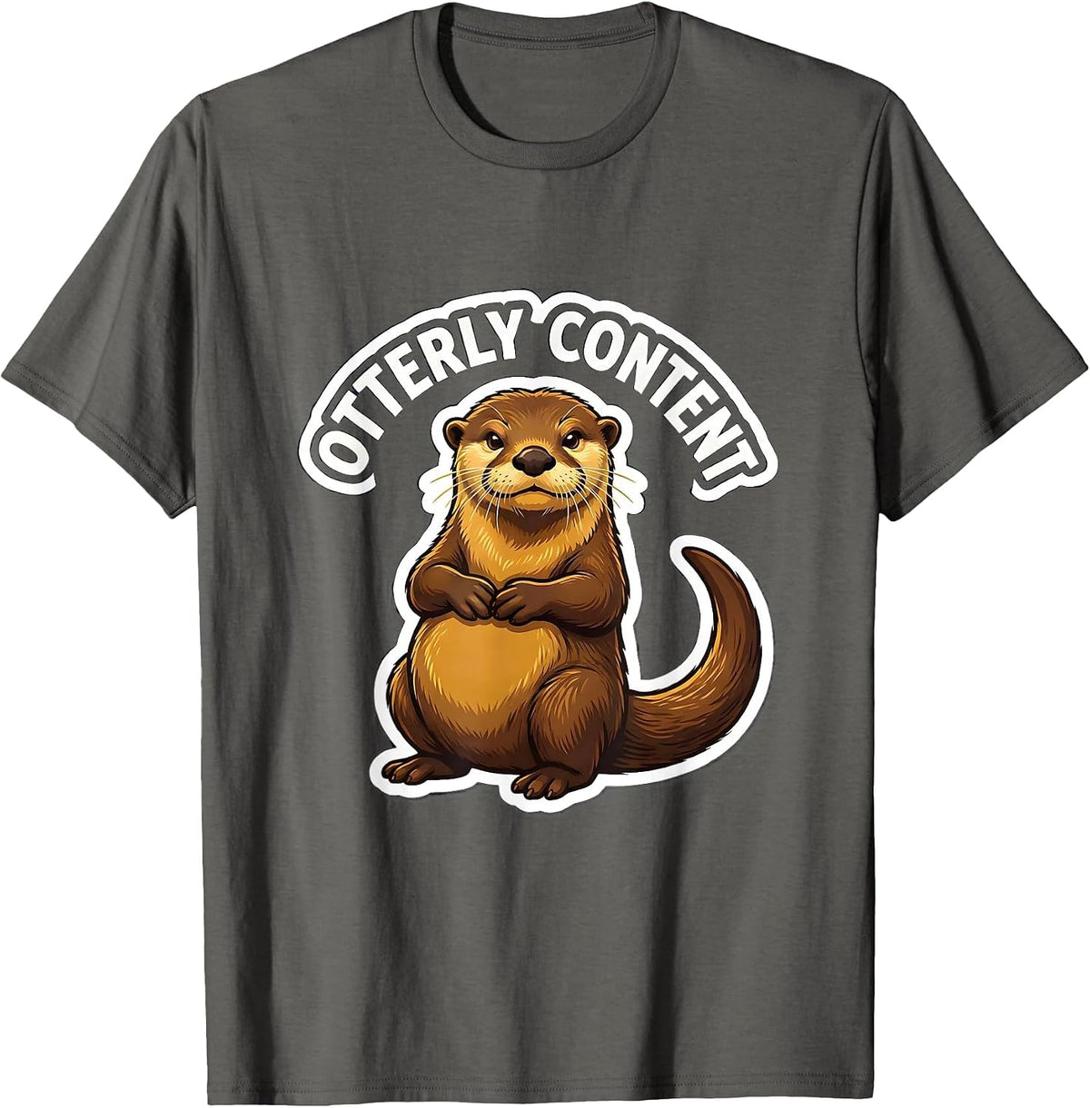Otterly Content Funny Otter Lover Gift For Kids Teens T-Shirt - Asphalt Grey