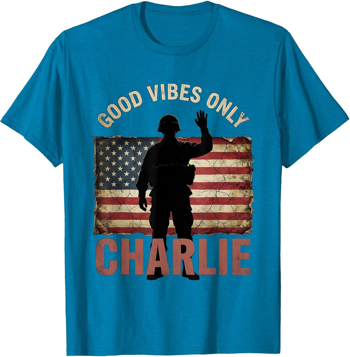 Good Vibes Only Charlie Positive Energy Design T-Shirt - Sapphire Blue