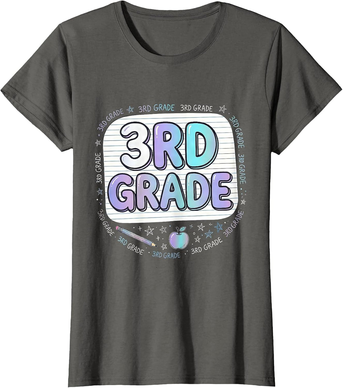 Women's 3rd Grade Typography Team Third Grade Teacher Back to School T-Shirt - Asphalt Grey