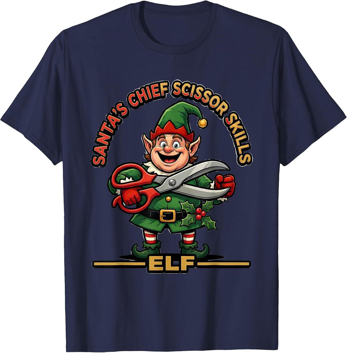Santa's Chief Scissor Skills Elf Occupational Therapy T-Shirt - Navy Blue