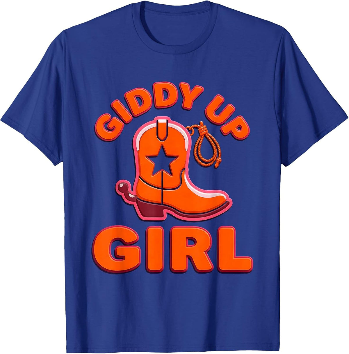 Giddy Up Girl Cowgirl Western Design T-Shirt - Royal Blue