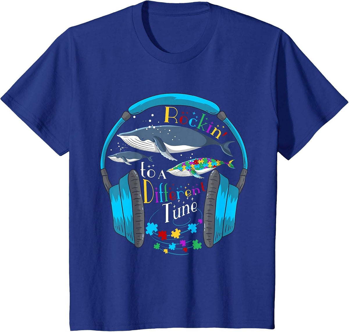Autism Headset Whales Quote Awareness Month 2022 Autistic T-Shirt - Royal Blue