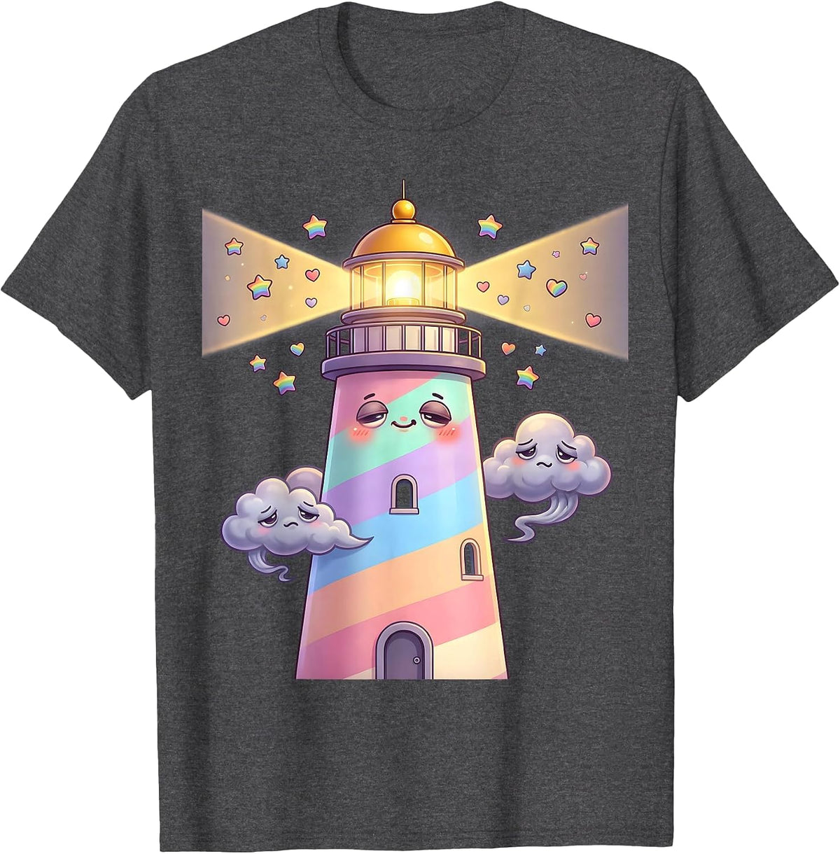 Autism Awareness Lighthouse Storm Clouds Graphic T-Shirt - Dark Heather Grey