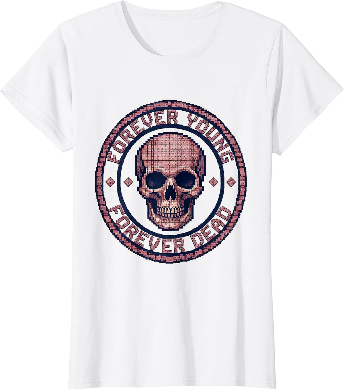 Women's Forever Young Forever Dead Skull Graphic Design T-Shirt - White