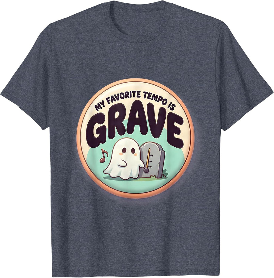 My Favorite Tempo Is Grave Cute Kawaii Ghost Music Teacher T-Shirt - Heather Blue