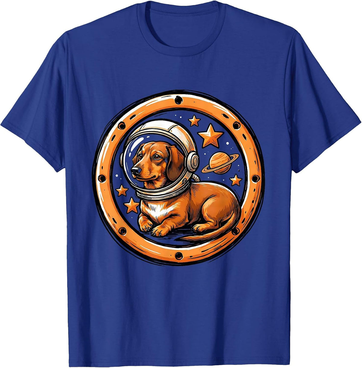 Dachshund Astronaut Space Explorer Graphic T-Shirt - Royal Blue