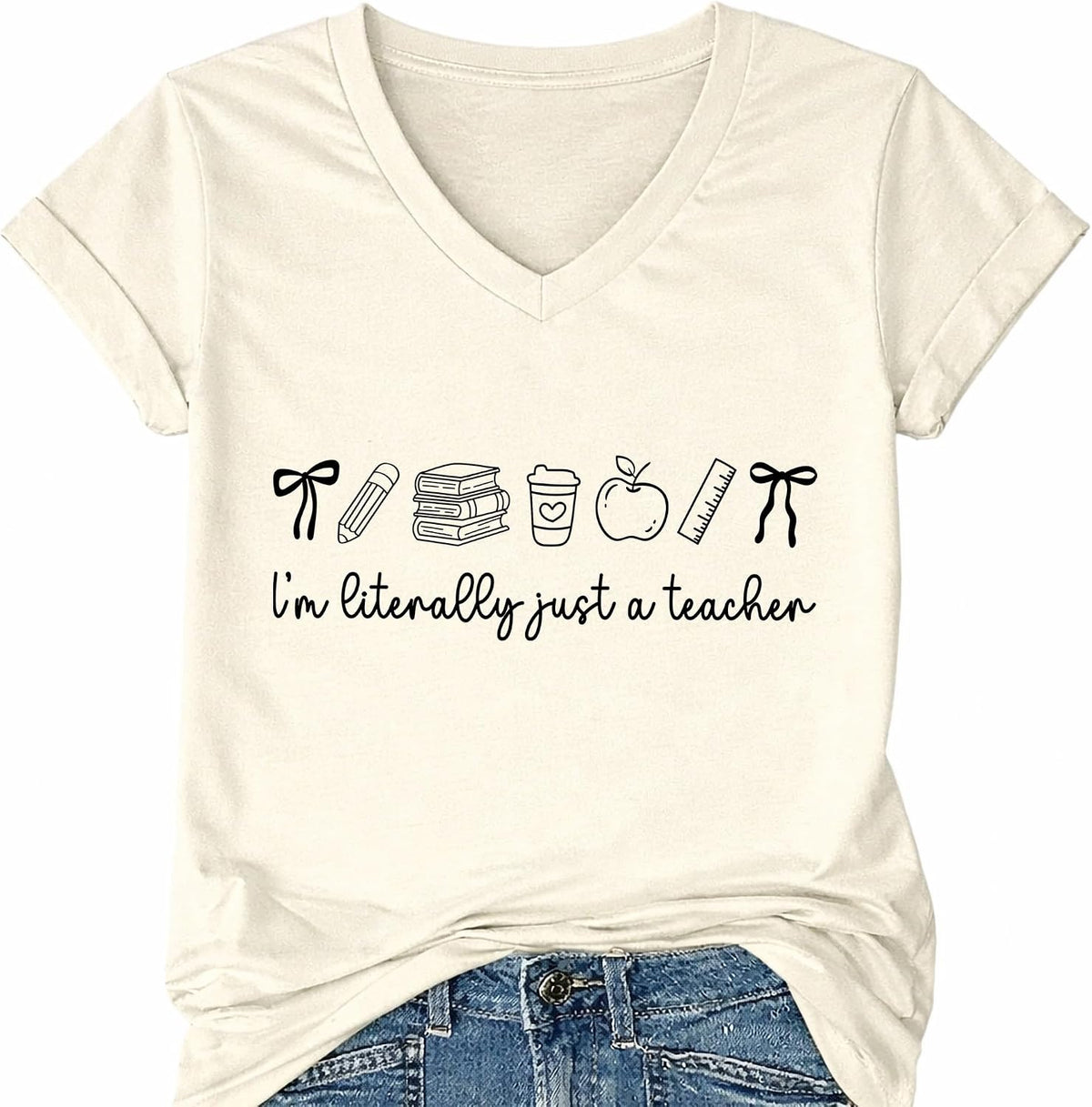 Teacher Shirts I'm Literally Just A Teacher Back to School Funny Tshirts - Creamy Yellow V-neck