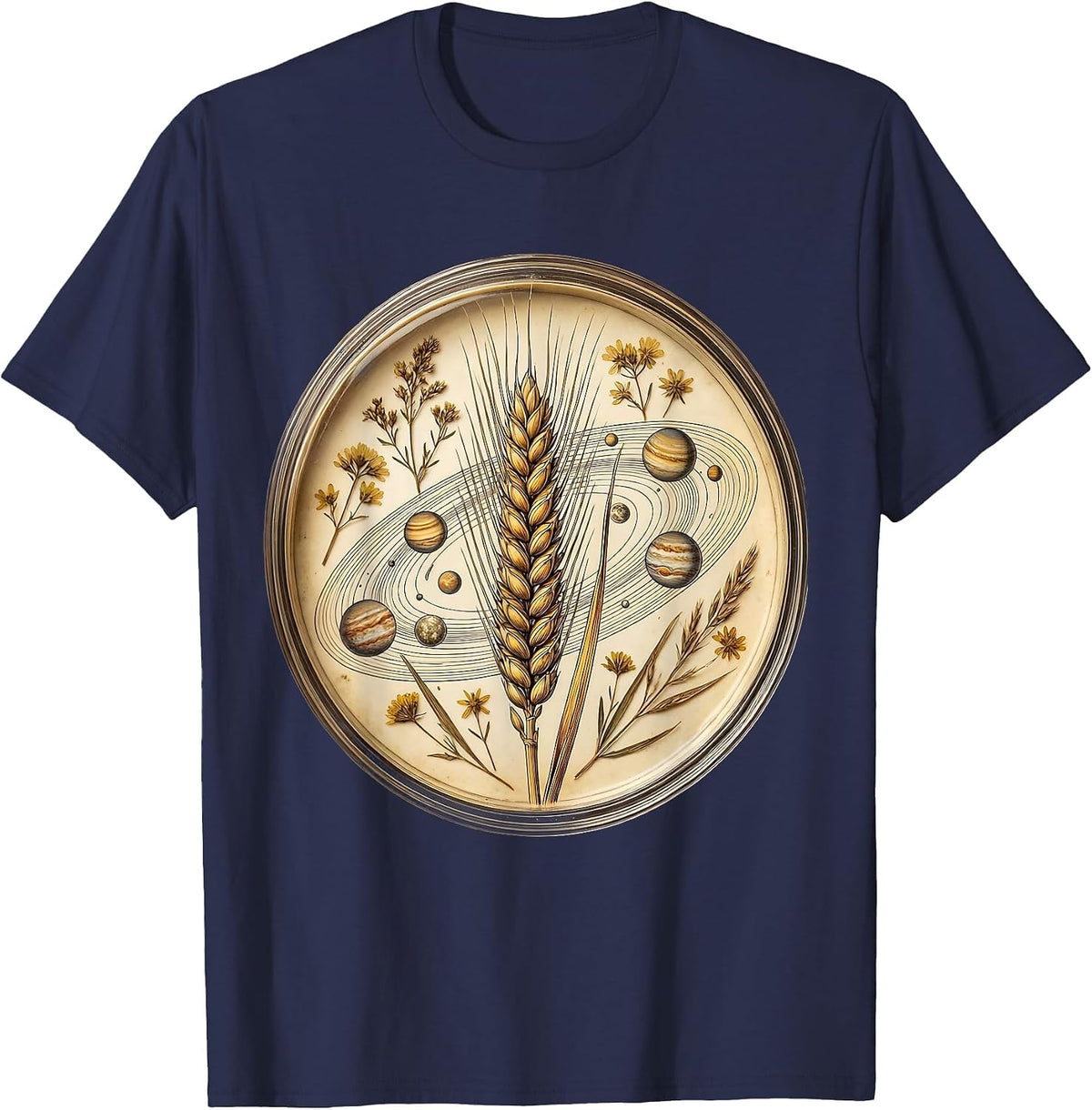 Men's Virgo Maiden Cosmic Planets Astrology Graphic T-Shirt - Navy Blue