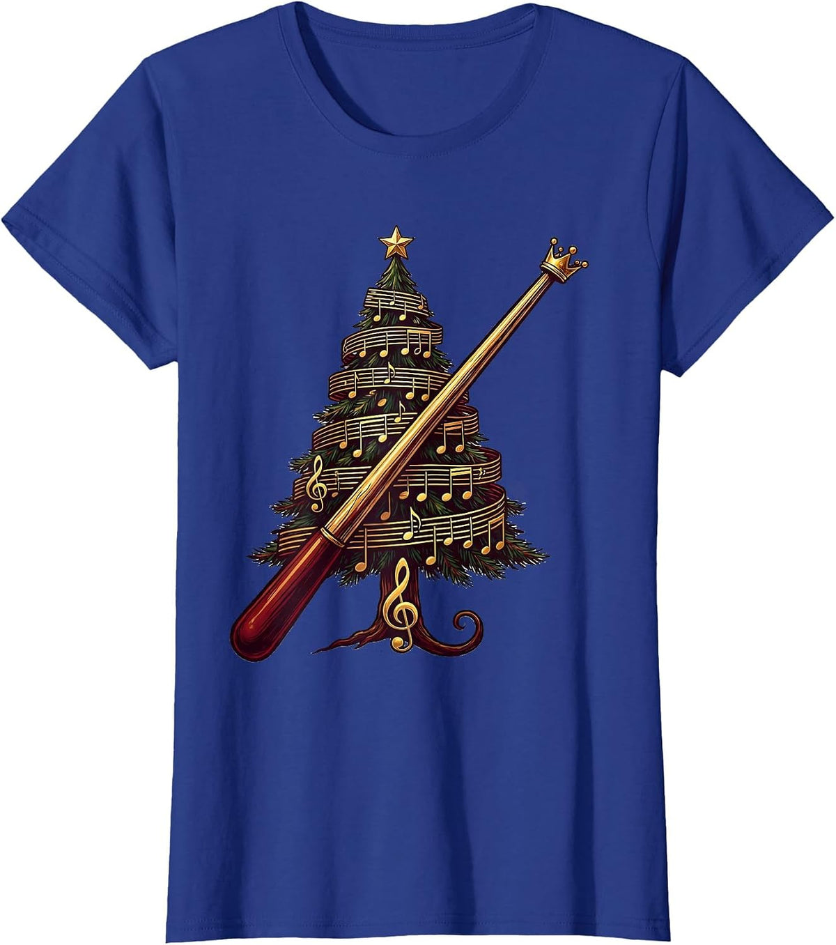 Women's Christmas Tree Treble Clef Music Teacher Festive Holiday T-Shirt - Royal Blue