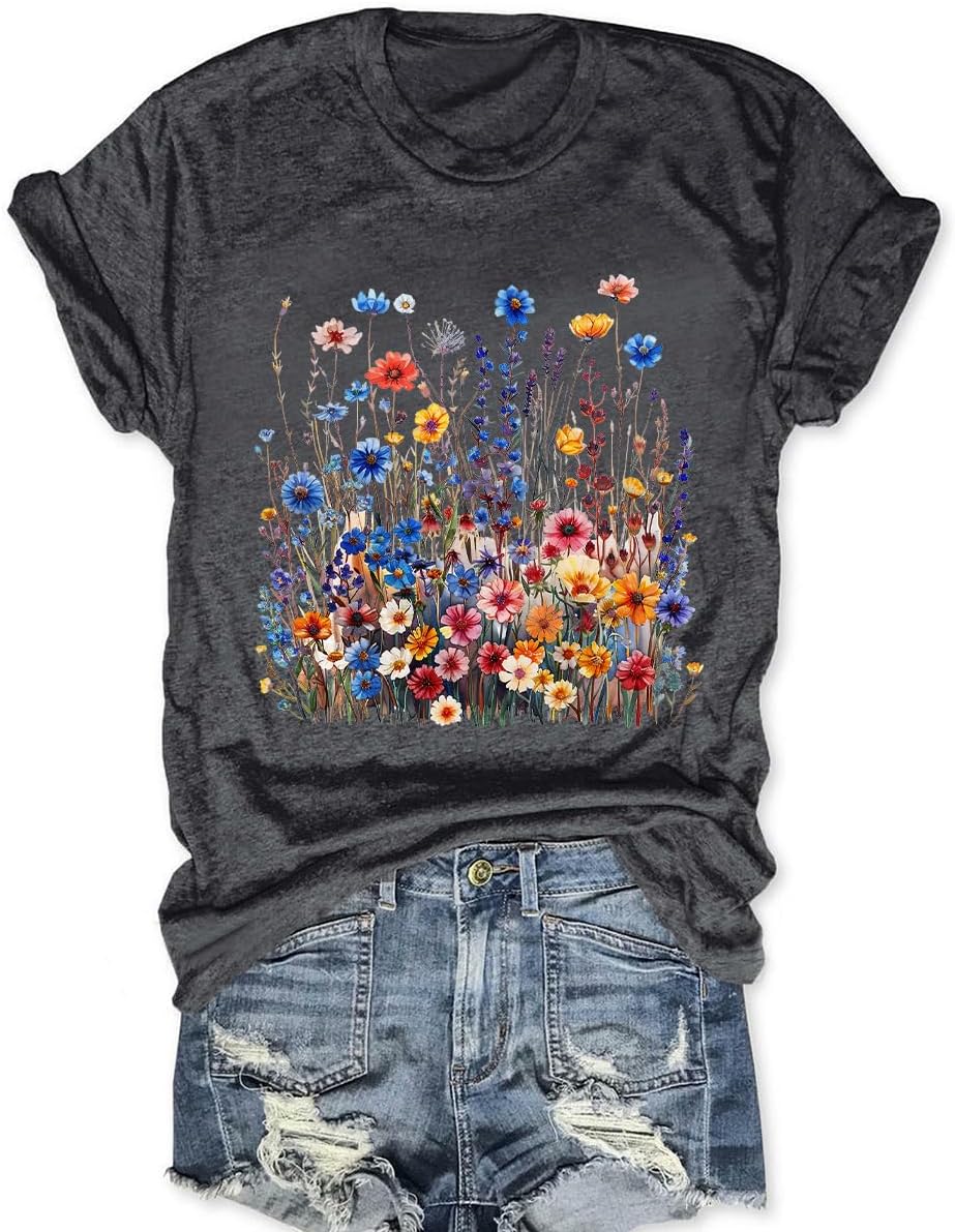 Women Vintage T Shirt Funny Tees Shirt Short Sleeve Tops Cute Graphic Tees - P-dark Grey