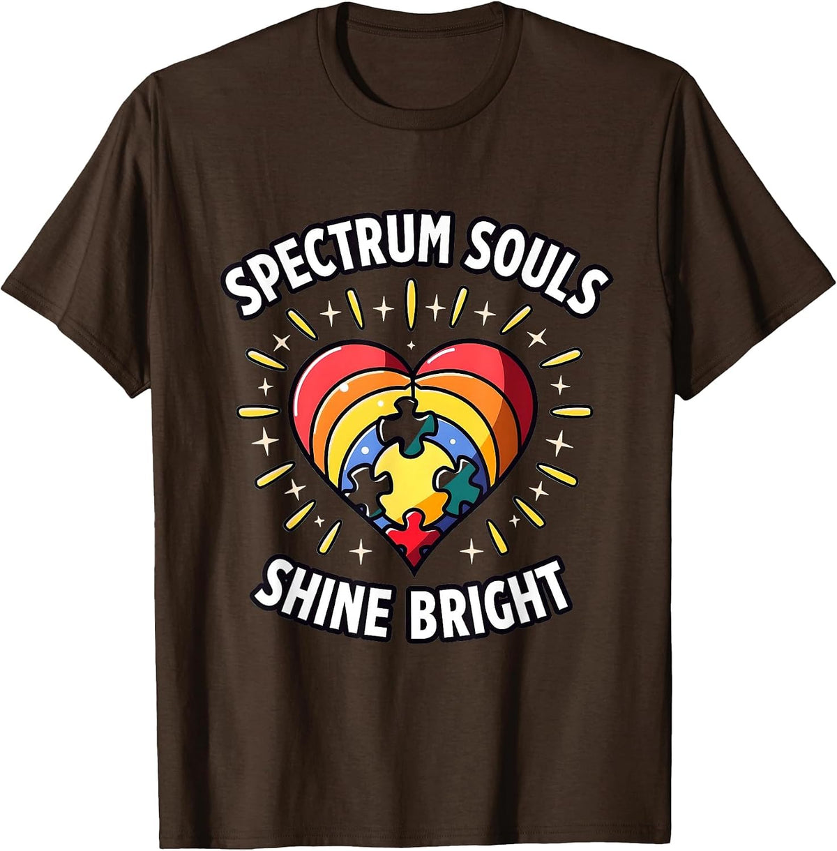 Spectrum Souls Shine Bright Autism Awareness T-Shirt - Brown