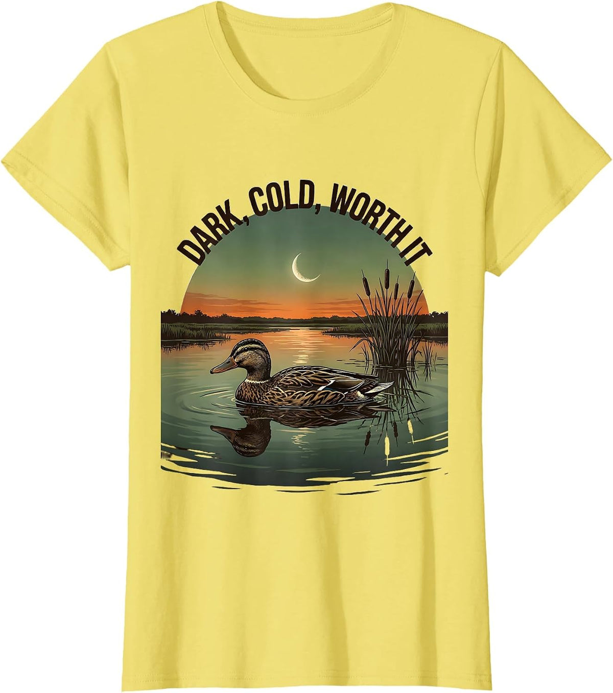 Dark, Cold, Worth It Funny Duck Hunter Hunting Humor Gift T-Shirt - Lemon Yellow