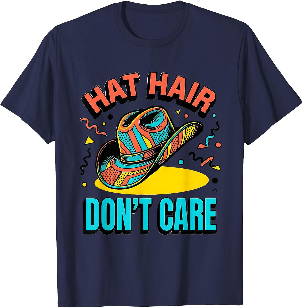 Men's Hat Hair Don't Care Country Music Design T-Shirt - Navy Blue