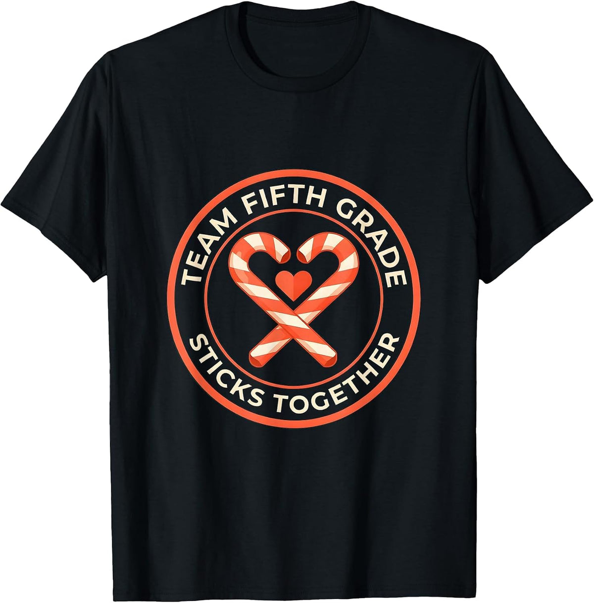 Men's Team Fifth Grade Sticks Together Christmas Candy Cane T-Shirt - Black