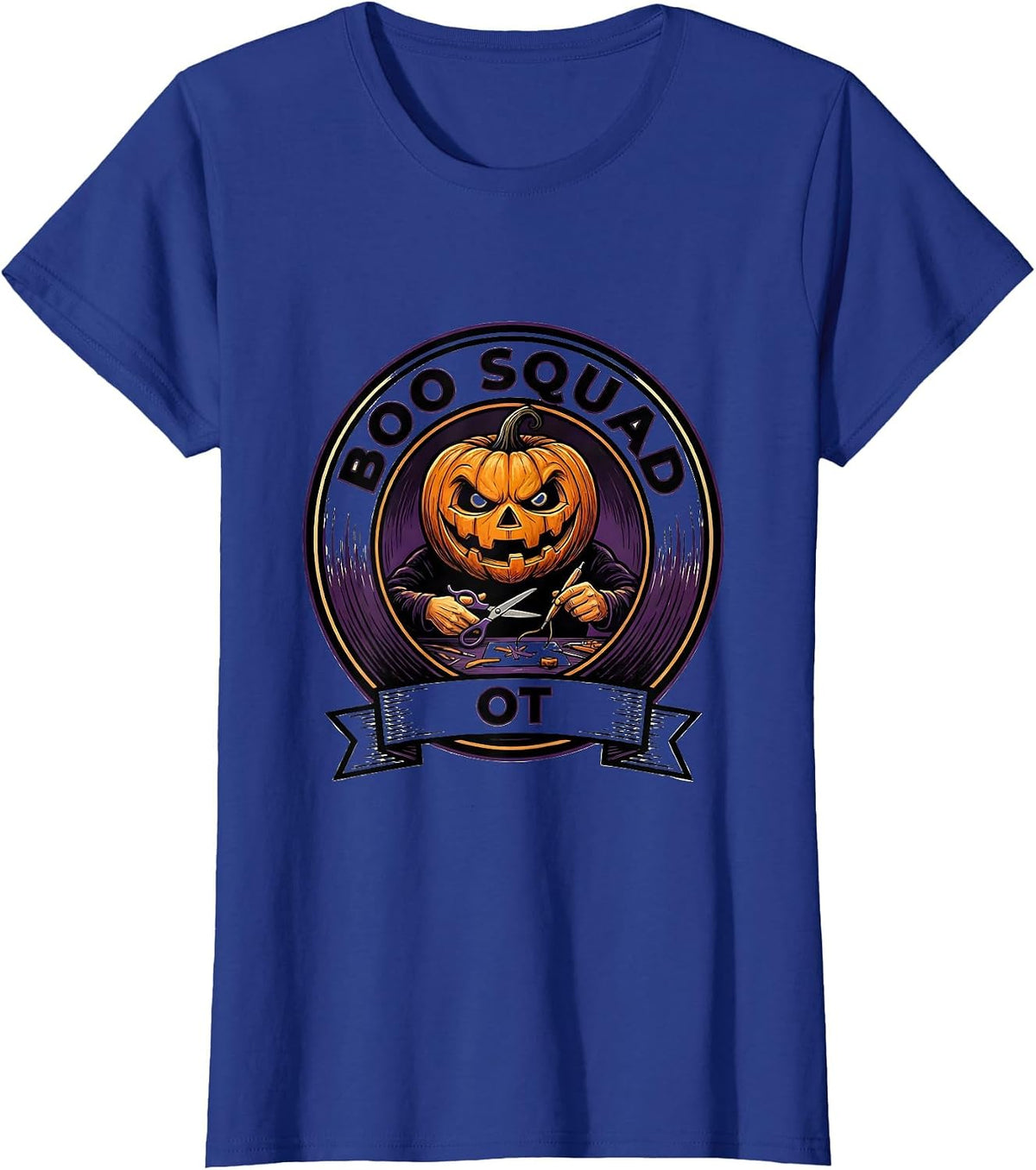 Women's Boo Squad OT Halloween Occupational Therapy Squad Humor T-Shirt - Royal Blue