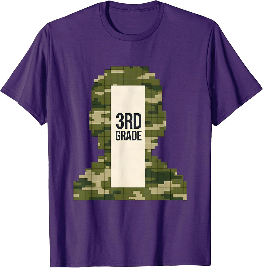 Men's 3rd Grade Pixel Art Camo Back To School Boys Teachers T-Shirt - Purple