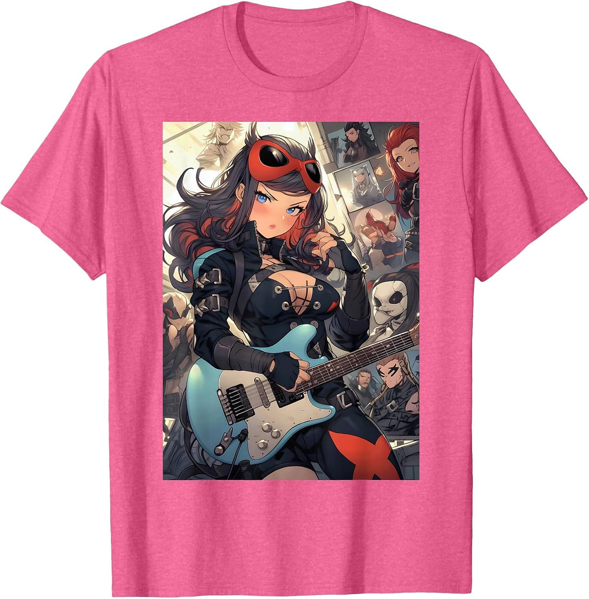 Vibrant and Dynamic Anime, Comic, and Punk Rock Art T-Shirt - Pink Heather