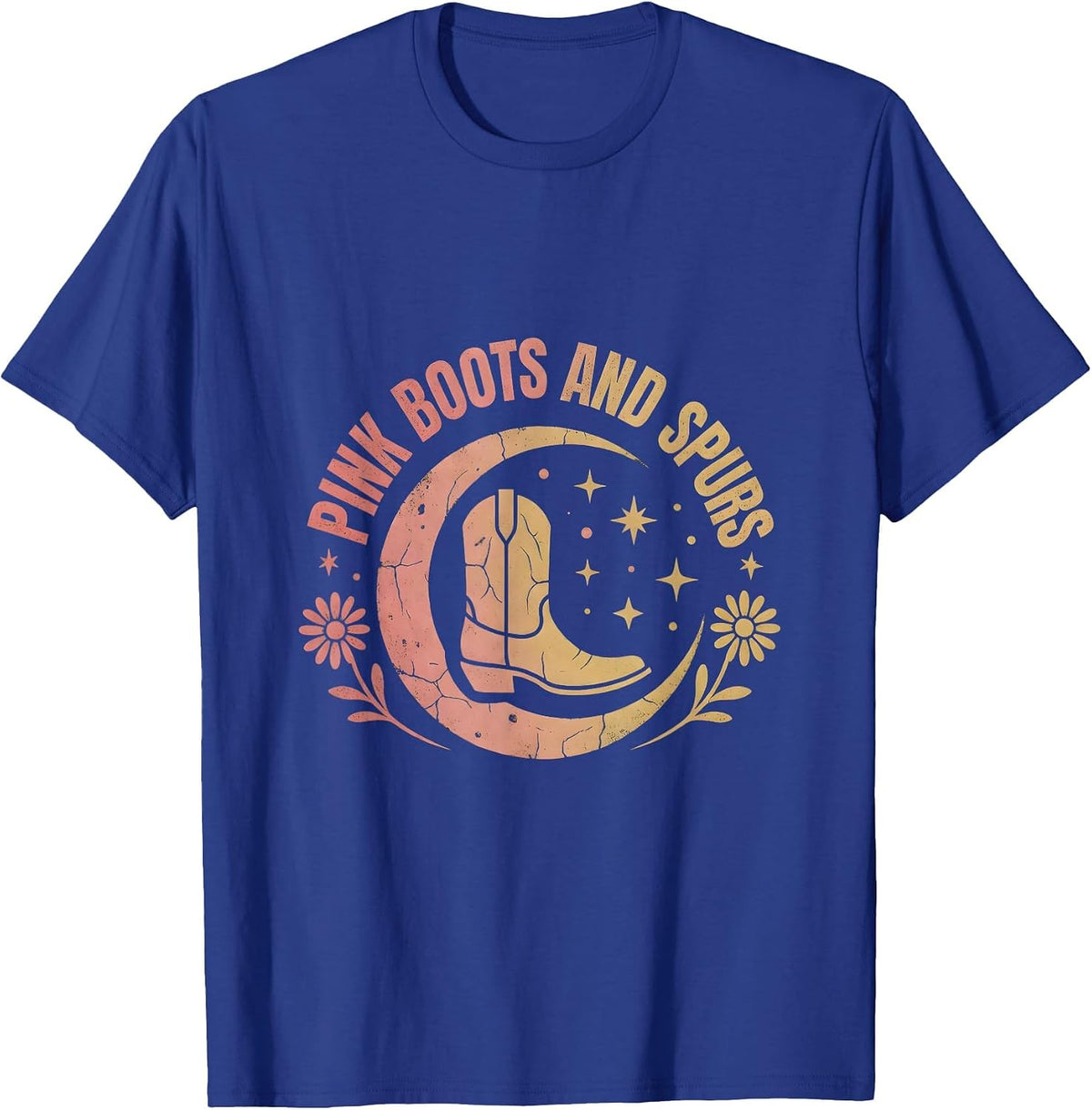 Men's Pink Boots and Spurs Cowgirl Design T-Shirt - Royal Blue