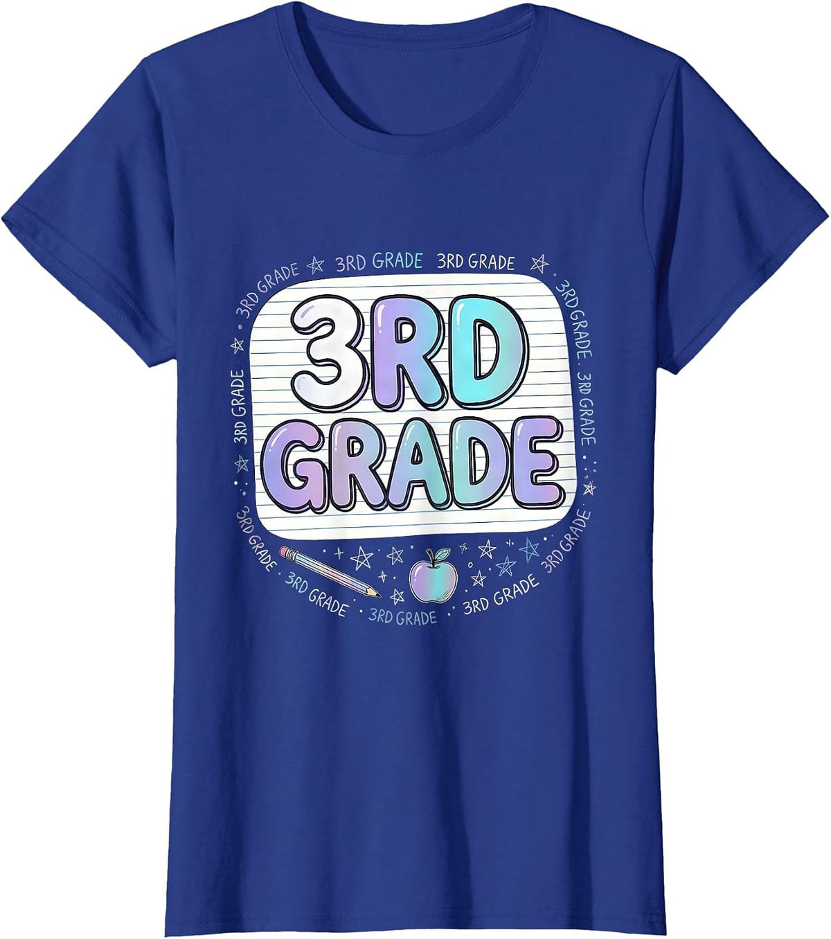 Women's 3rd Grade Typography Team Third Grade Teacher Back to School T-Shirt - Royal Blue