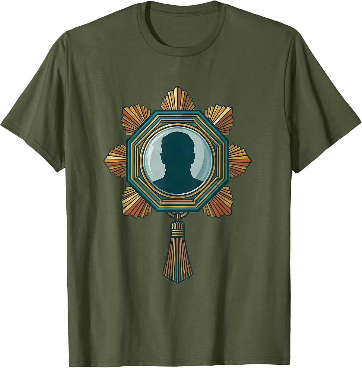 Men's Roaring 1920s Medallion Badge Art Deco Party T-Shirt - Olive Green