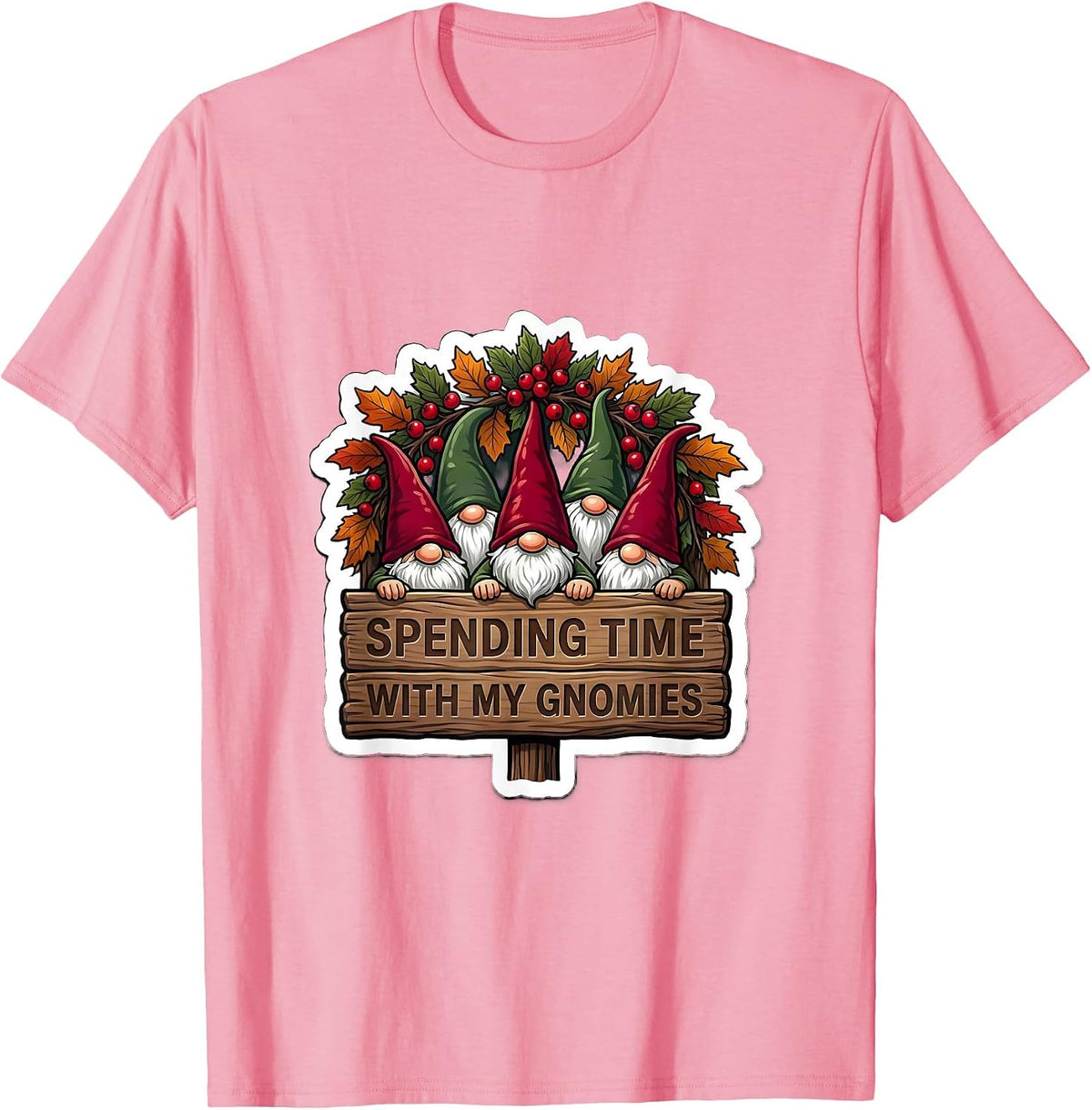 Men's Spending Time With My Gnomies Funny Gnome Gift Christmas T-Shirt - Pink