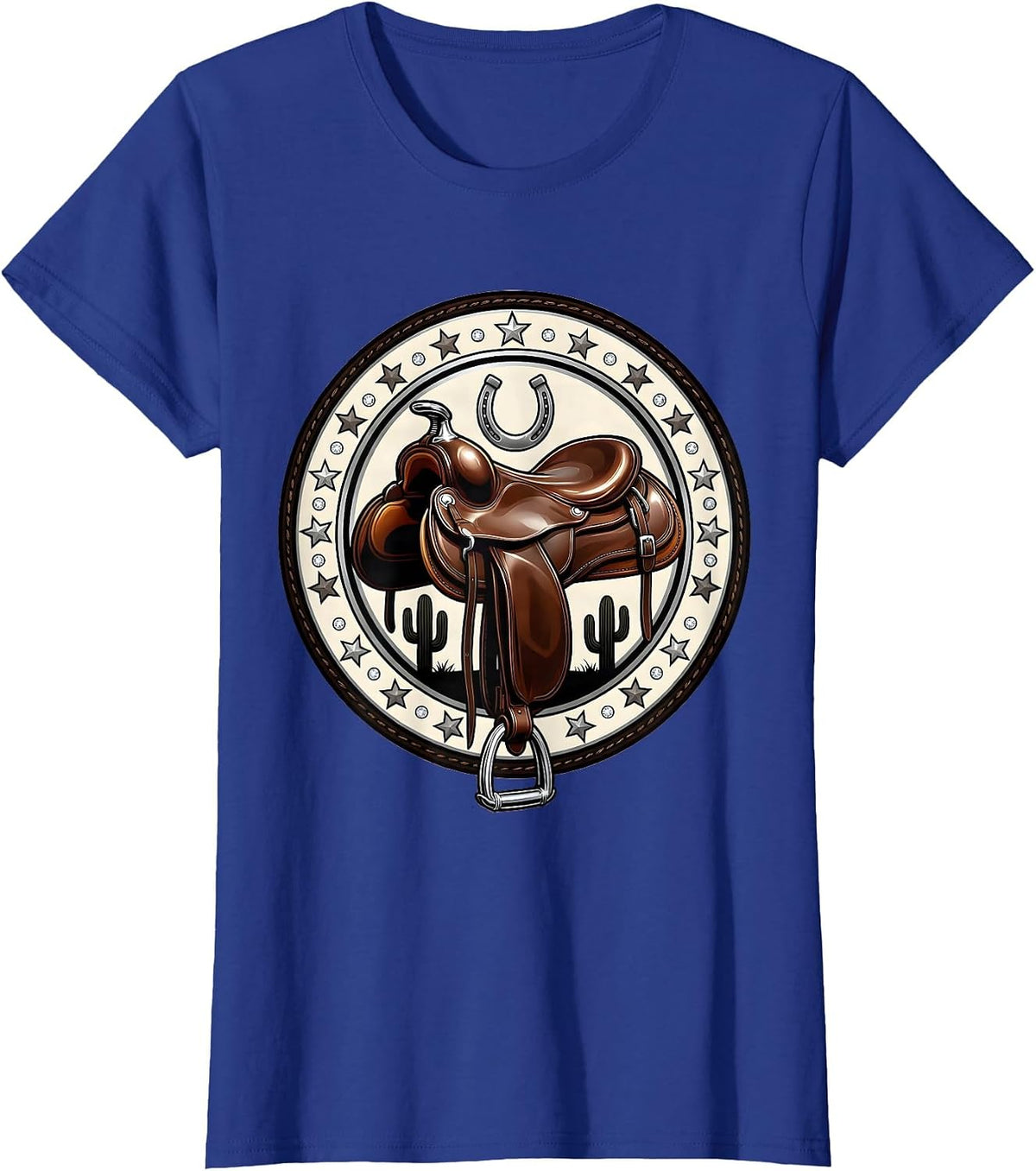 Women's Empty Saddle Desert Cowboy Western Illustration T-Shirt - Royal Blue