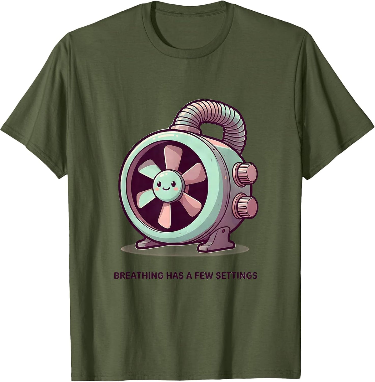 Breathing Has A Few Settings Cute Kawaii Respiratory T-Shirt - Olive Green