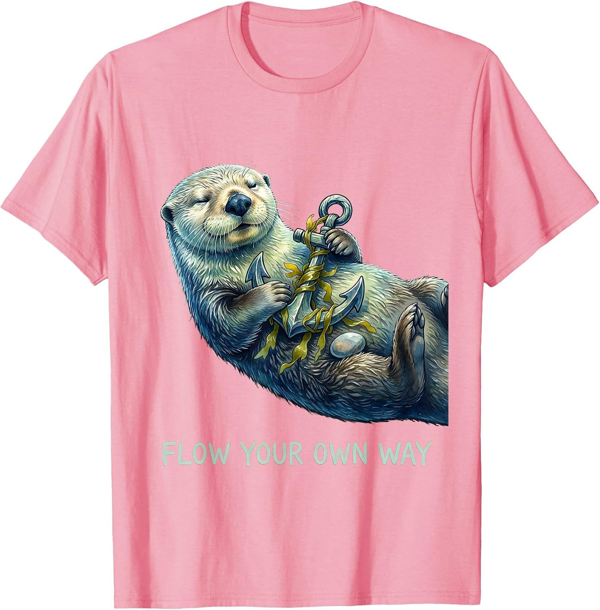Men's Flow Your Own Way Funny Sea Otter Animal Lover Gift T-Shirt - Pink