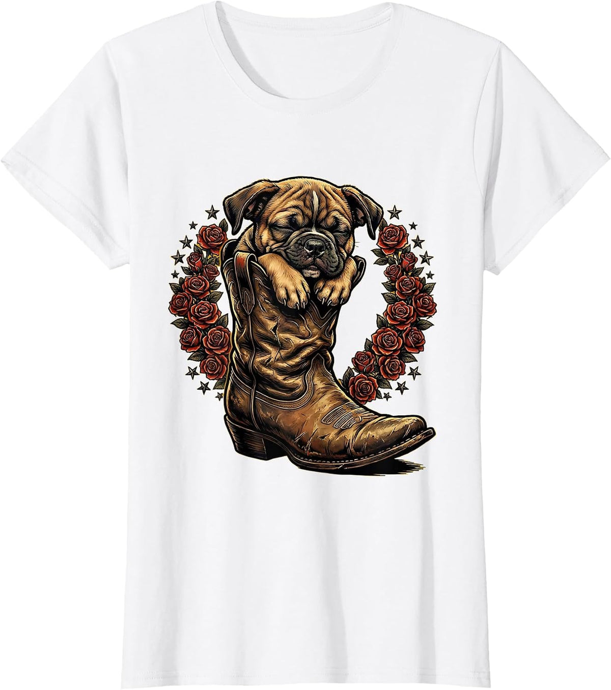 Women's Pitbull Puppy Sleeping in Oversized Boot T-Shirt - White