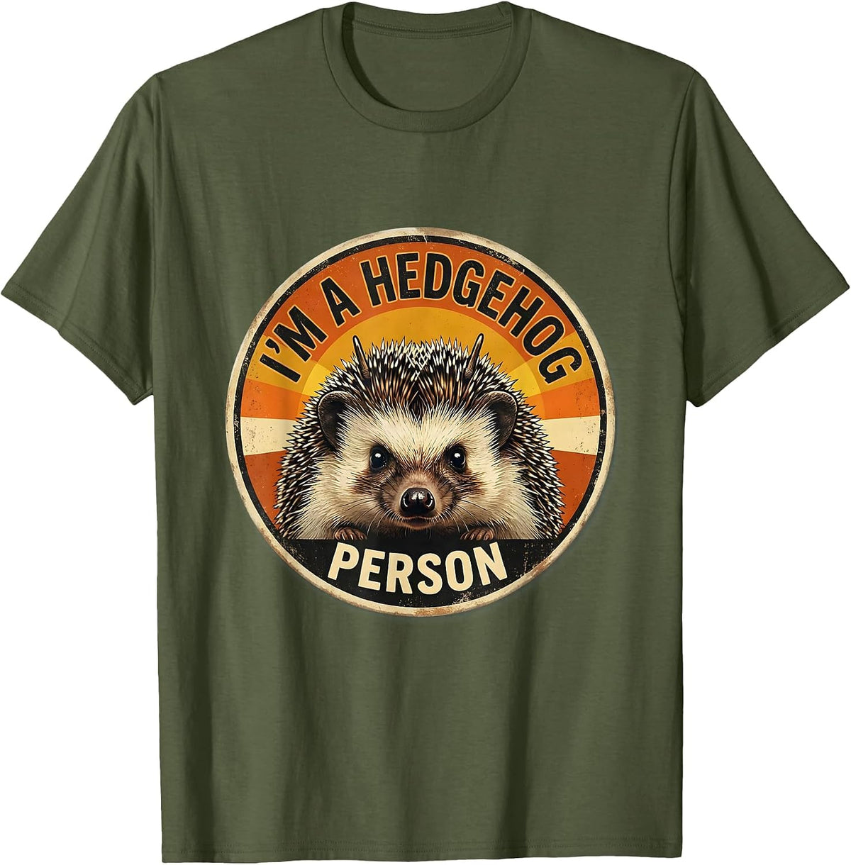 Men's I'm A Hedgehog Person Cute Hedgehog Lover Vintage Retro T-Shirt - Olive Green
