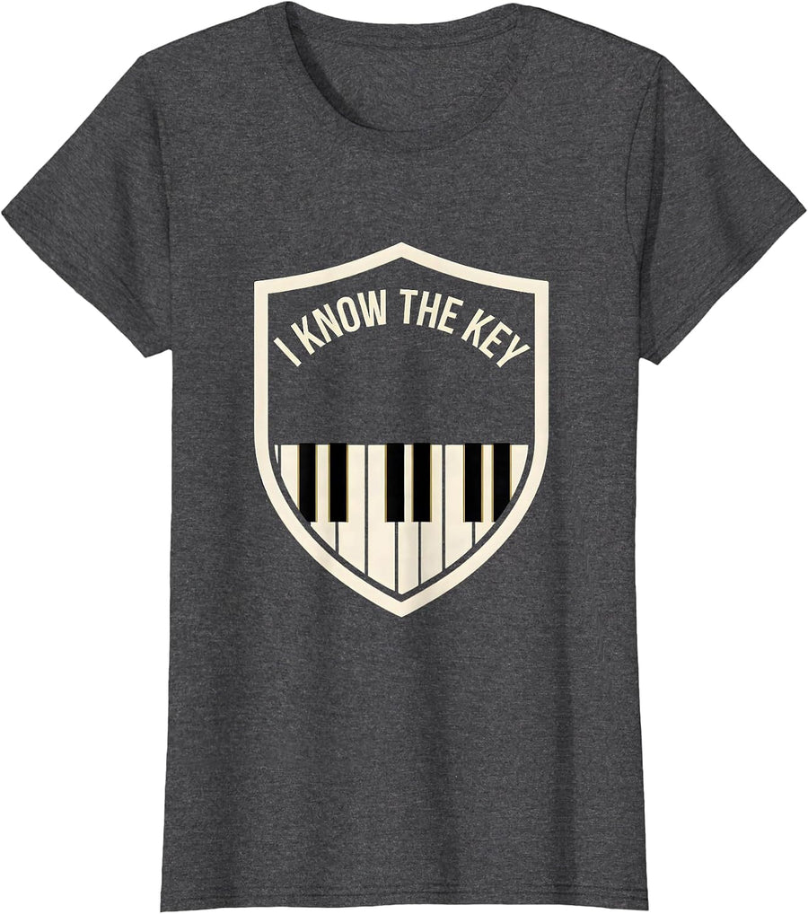 Women's I Know The Key Funny Piano Humor Music Lover Gift T-Shirt - Dark Heather Grey