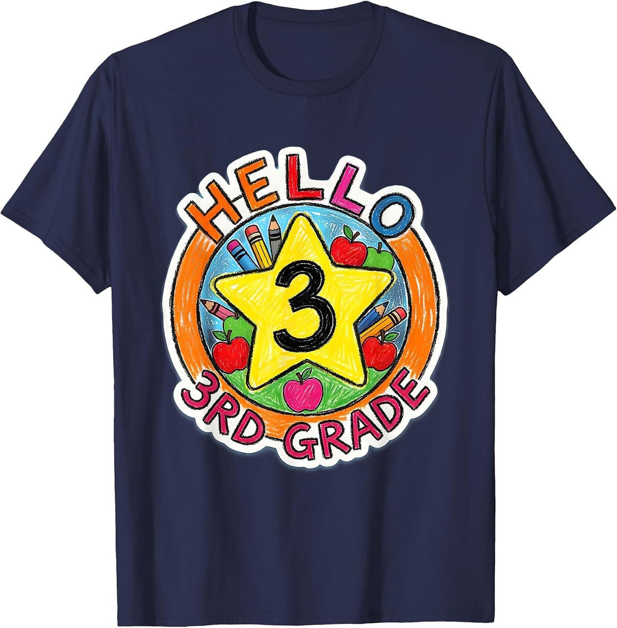 Hello 3rd Grade Cute Kids Back To School Teacher T-Shirt - Navy Blue