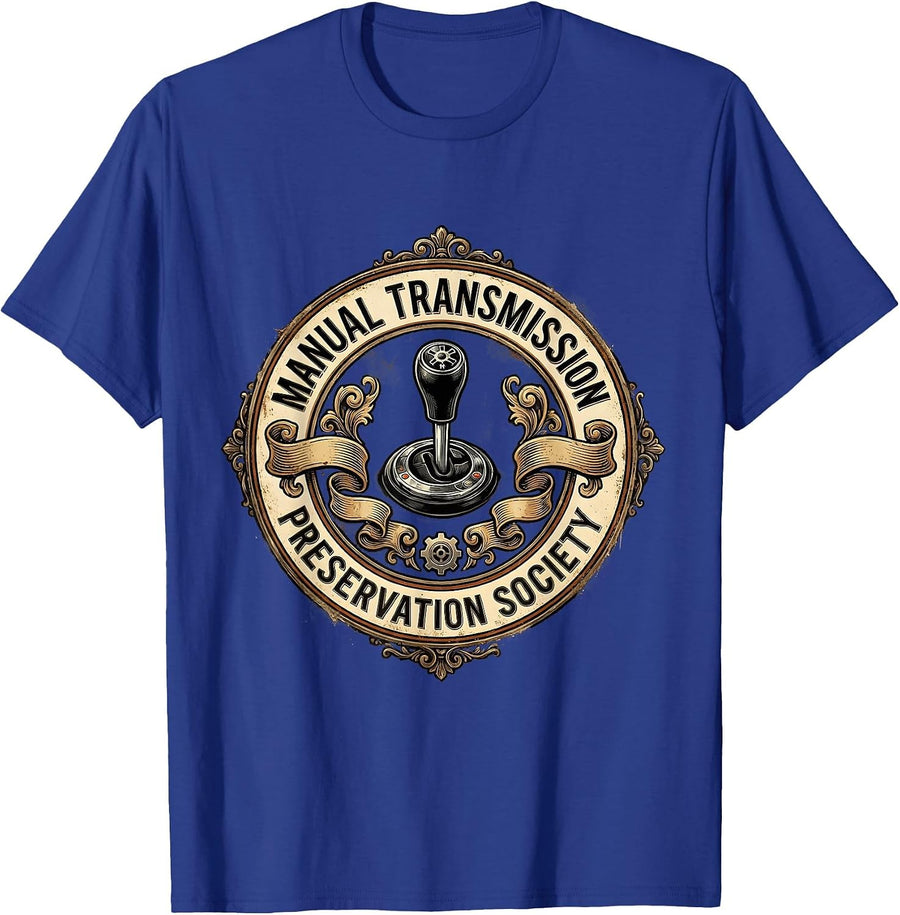 Manual Transmission Preservation Society Vintage Badge T-Shirt - Royal Blue