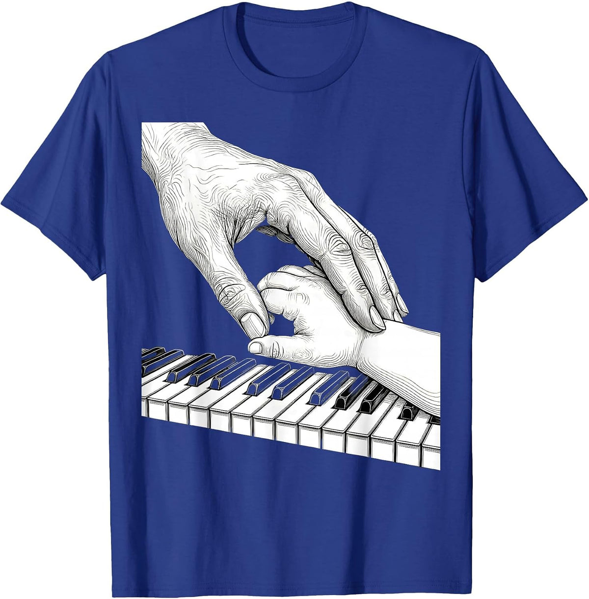 Piano Teacher Hand Guiding Child Music Lesson T-Shirt - Royal Blue