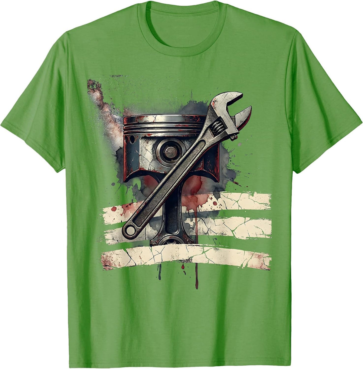 Men's Diesel Piston Torque Wrench Patriotic Trucker Mechanic T-Shirt - Grass Green