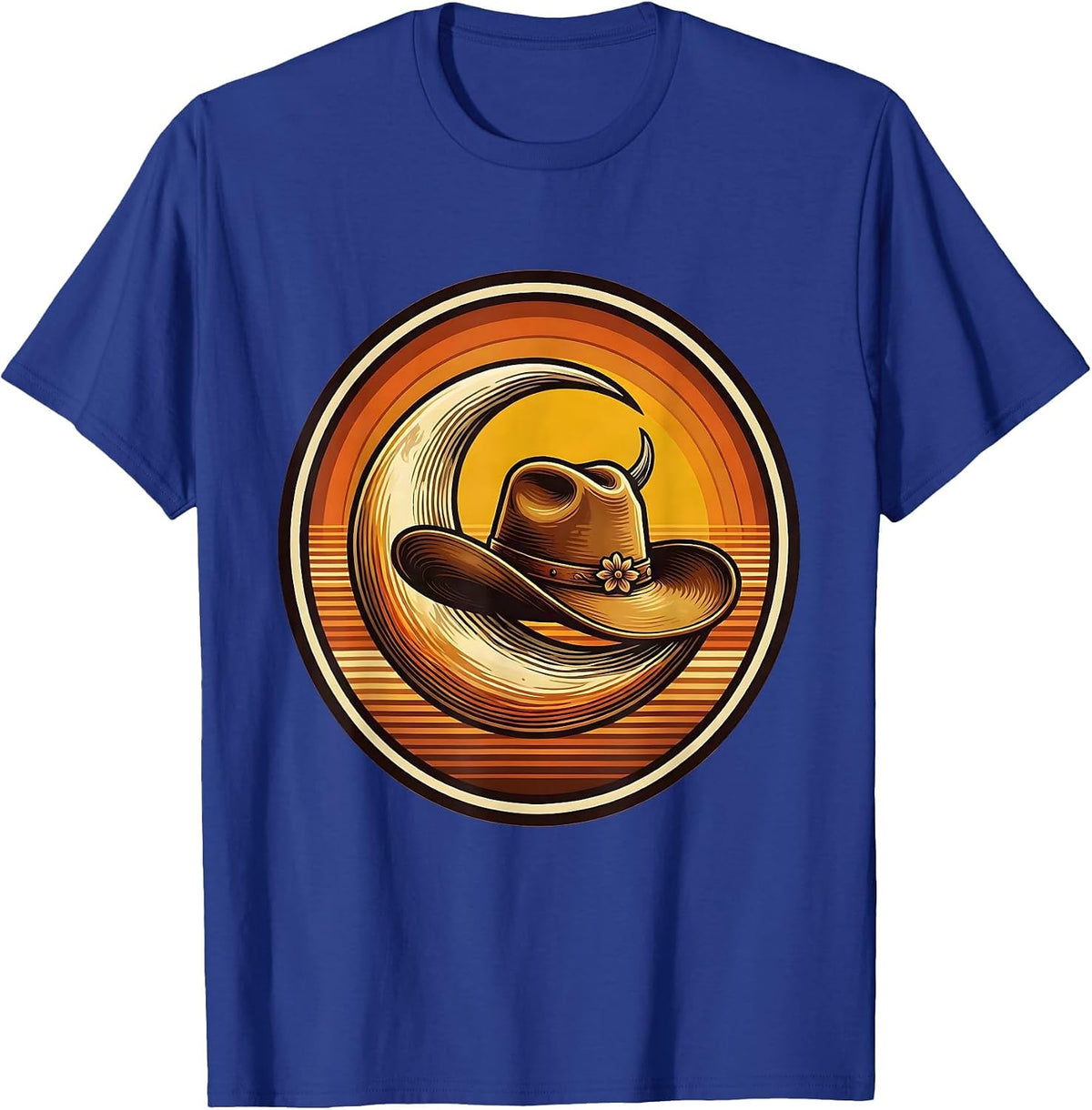 Crescent Moon Cowgirl Hat Western Graphic Tee T-Shirt - Royal Blue