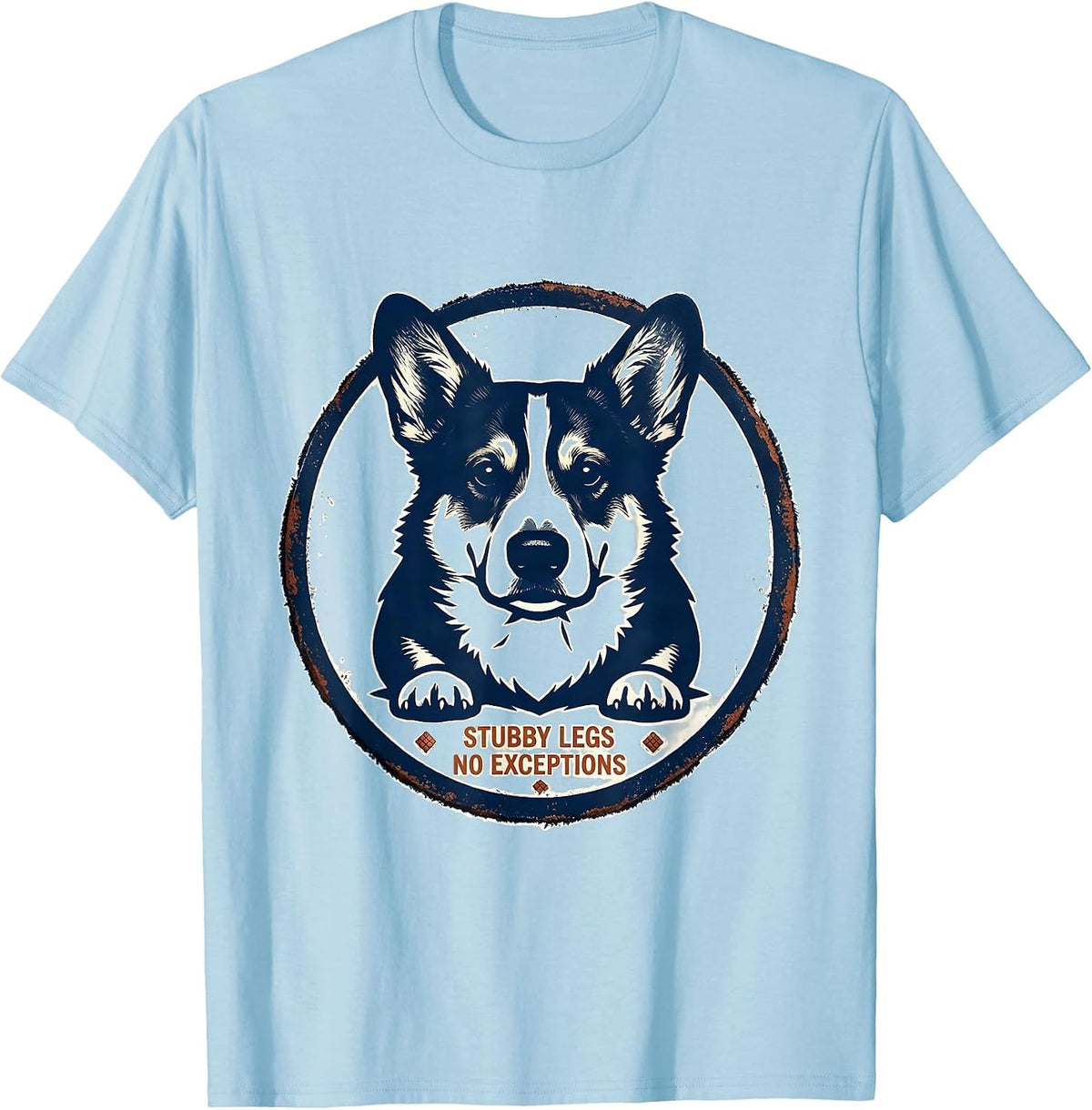 Men's Stubby Legs, No Exceptions Funny Corgi Dog Lover Retro T-Shirt - Baby Blue