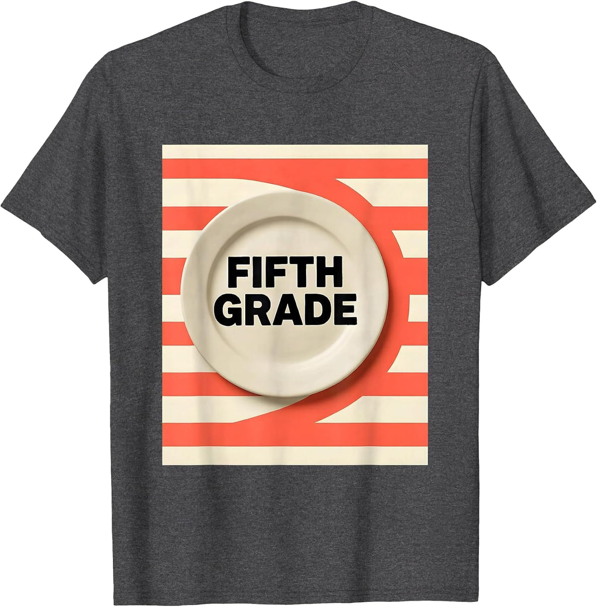Fifth Grade Disrupted Stripe Back To School Girls T-Shirt - Dark Heather Grey