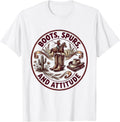 Men's Boots Spurs and Attitude Cowgirl Design T-Shirt - White
